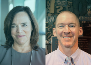 Headshots of Louise Dubé and Shawn Healy
