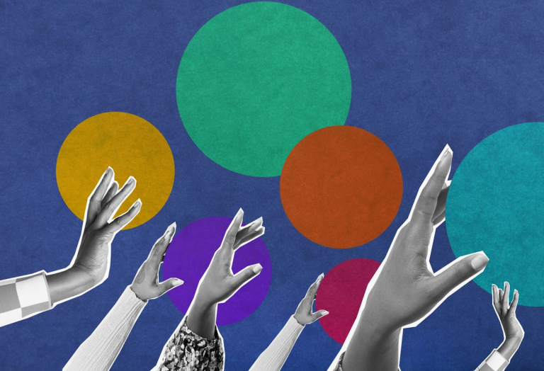 Collage of hands reaching up.